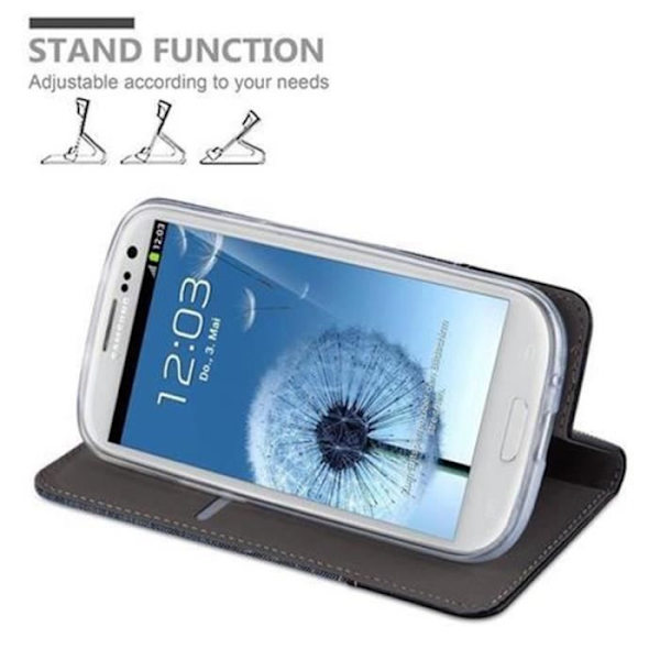 Samsung Galaxy S3 - S3 NEO Fodral i MÖRKBLÅ SVART från Cadorabo (TYG-LÄDERDESIGN) Helt skyddsfodral med flipflik Mörkblå, svart