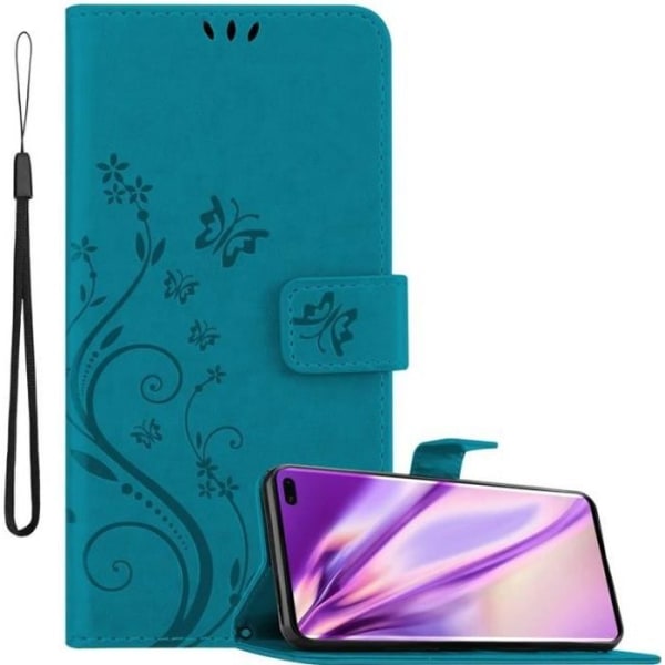 Skydd till Samsung Galaxy S10 PLUS - Cadorabo - Blommig - Syntetläder - Halvstyv - Blå Blå