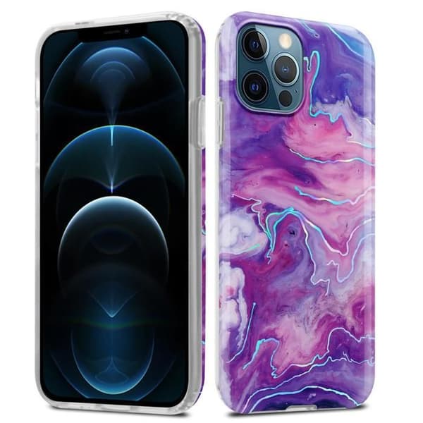 Skal för iPhone 12 PRO MAX i Lila Rosa Marmor Nr. 19 Skyddsetui Violett