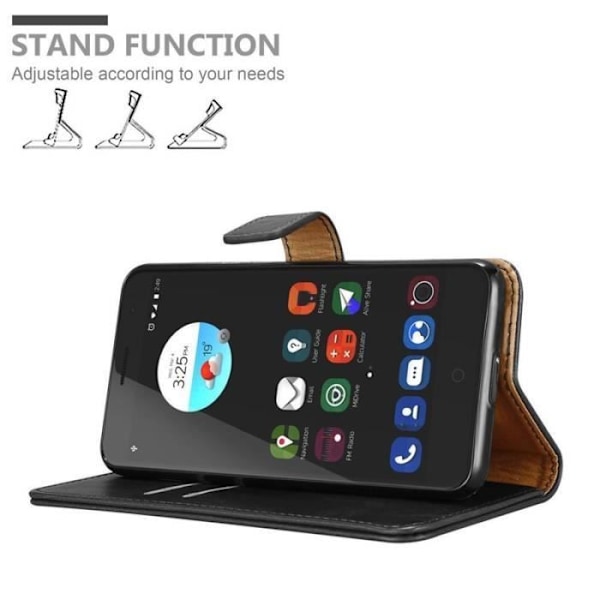 Fodral - CADORABO - ZTE Blade V7 - Läderimitation - Svart - Stativfunktion Svart