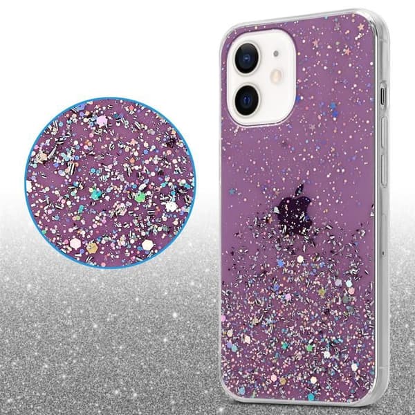 iPhone 12 MINI Lila Skal med Glitter Skydd Glittrande Design Violett
