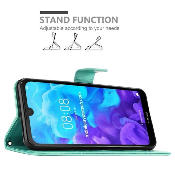 Cadorabo Fodral för Huawei Y6 PRO 2019 i TURKOS BLOMMA Fodral Skyddsfodral Blommigt Blommig turkos