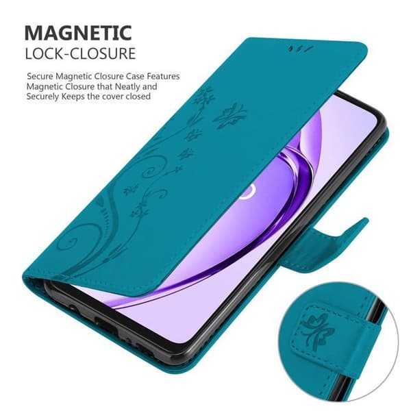 Fodral med lock för Oppo A40 Etui i BLÅ BLOMSTER Skydd Design Blommig Plånbok Blå