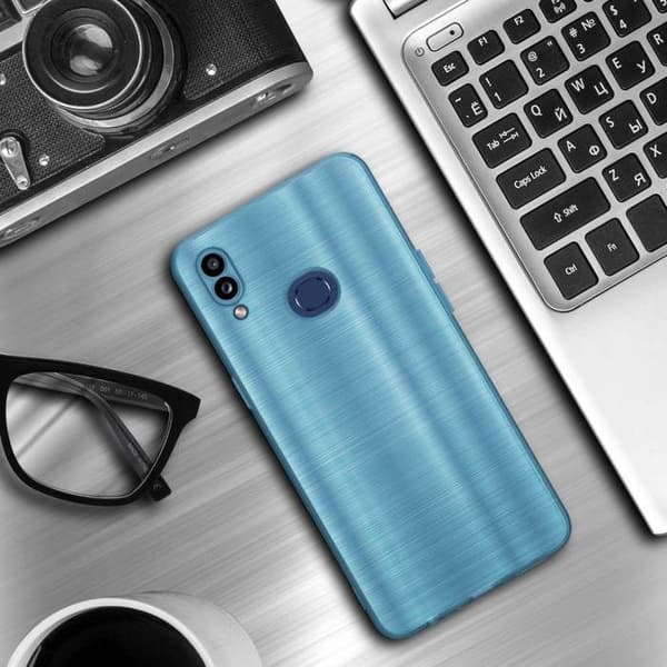 Skyddsfodral för Samsung Galaxy A10s / M01s Borstad Turkos Kameraskydd Blå