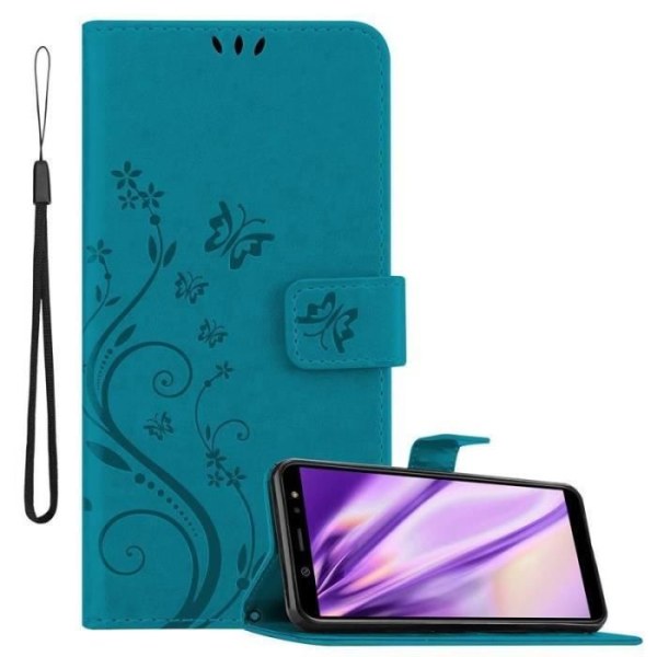 Fodral - CADORABO - Samsung Galaxy A6 2018 - Blommigt konstläder - Magnetisk stängning - Integrerat stöd Blå