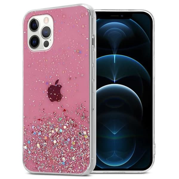 iPhone 12 / 12 PRO Skal Rosa med Glitter Skydd Design med Glitter Ros