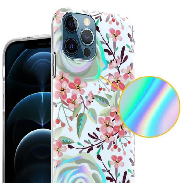 Skal för iPhone 12 PRO MAX i PERSIKOFLODER Skyddande Etui Blomsterdesign Vit
