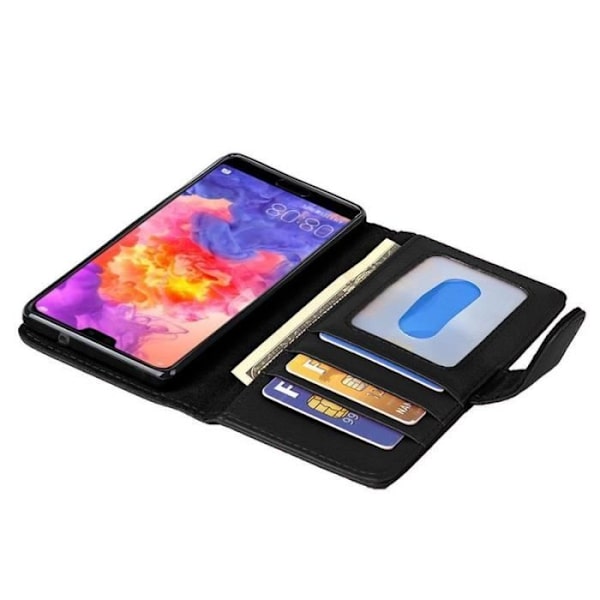 Plånboksfodral - CADORABO - Huawei P20 - Syntetiskt läder - 3 kortfack - Magnetstängning Svart