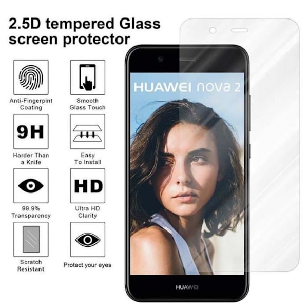 Cadorabo kompatibelt skärmskydd för Huawei Nova 2 i HIGH TRANSPARENT - Härdat skärmskydd Glas Retail Transparent