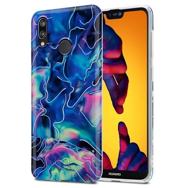 Coque - CADORABO - Huawei P20 LITE 2018 / NOVA 3E - Marmor Blå Rosa - Halvmatt - Överlägset skydd Blå, Rosa