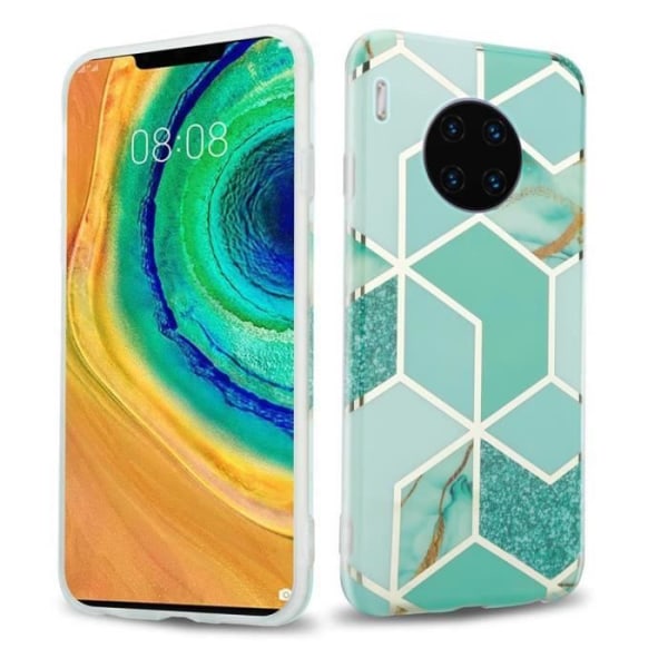 Cadorabo Fodral för Huawei MATE 30 PRO i Marmor Guld Ljusgrön Nr. 3 Cover Protection Silikon TPU Fodral