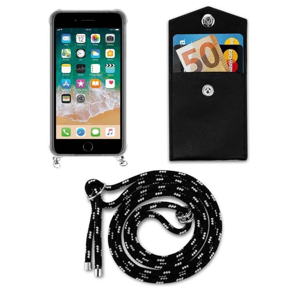 Skal för iPhone 7 PLUS / 7S PLUS / 8 PLUS med axelrem i SVART SILVER med justerbar snodd Svart