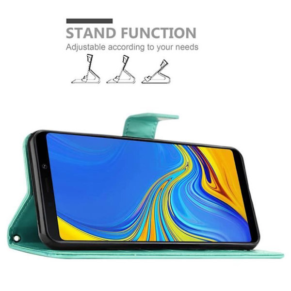 Coque - CADORABO - Samsung Galaxy A9 2018 - Blommig Turkos - Similäkt Läder - Ställfunktion Turkos