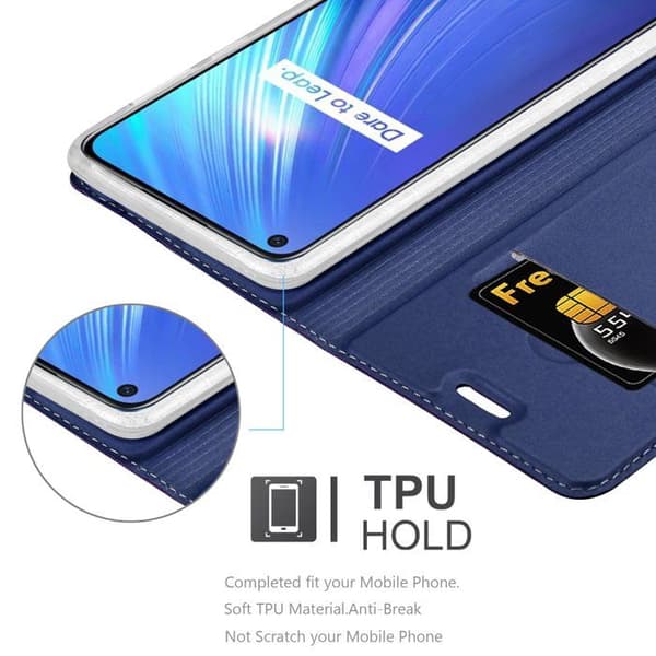 Flip-fodral för Realme 6 4G / 6s i MÖRKBLAU CLASSY Plånbok Stötsäker Blå