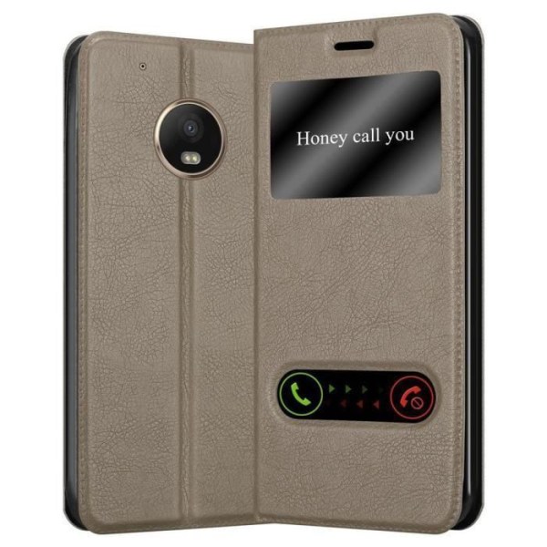 Fodral till Motorola MOTO G5 PLUS i STONE BROWN Cover magnetisk stängning visningsfönster