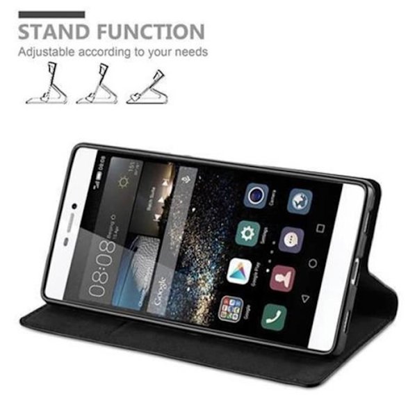 Huawei P8 Fodral i NATTSVART från Cadorabo (INVISIBLE MAGNETIC CLOSURE Design) Helt skyddsfodral med Flip Flip och