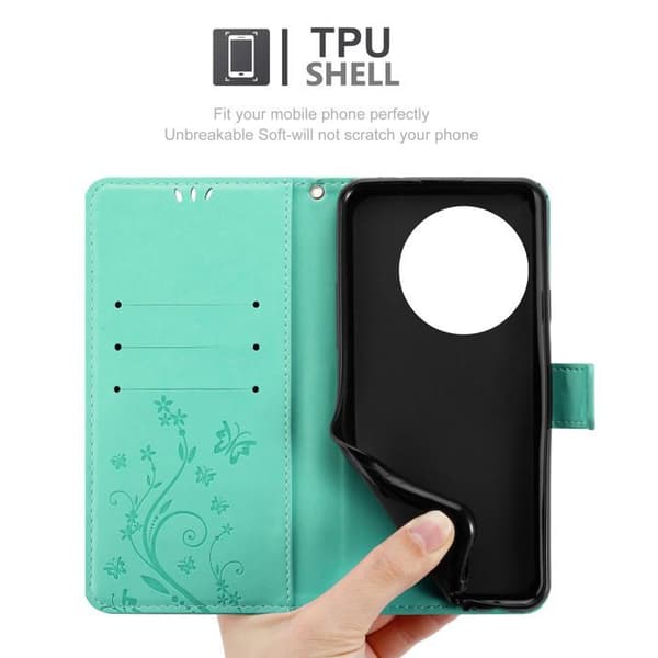 Fodral med lock för OnePlus 13, Turkos Blommönster, Skyddande Design, Plånboksfodral Blå