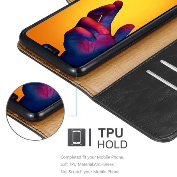 Fodral till Huawei P20 LITE - CADORABO - Bokfodral - Svart konstläder - Stativfunktion - Kortfack Svart