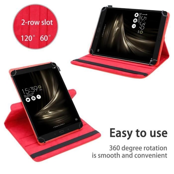 Tablettfodral - CADORABO - ZenPad 3S 10 - Röd - Imiterat läder - 360° skydd Röd