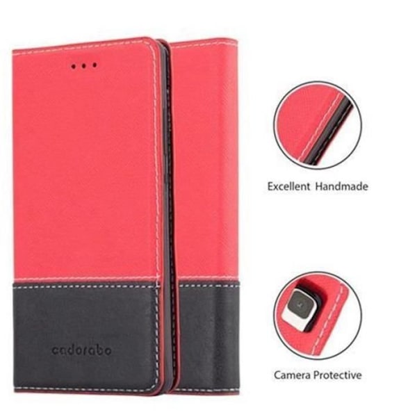 Huawei P8 LITE Fodral i RÖD SVART från Cadorabo (LÄDER-Faux Leather COMBI Design) Helt skyddsfodral med Flip Flip röd svart