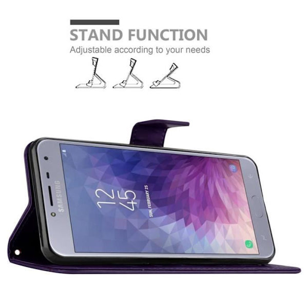 Fodral - CADORABO - Samsung Galaxy J4 2018 - Blommig - konstläder - Magnetstängning Mörk lila