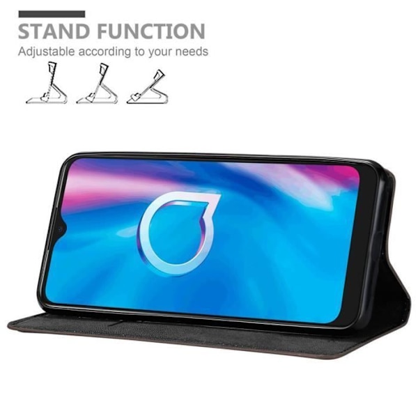 Coque - CADORABO - Alcatel 1S 2020 - Mörkbrun - Magnetisk Stängning - Ställfunktion kaffe brunt