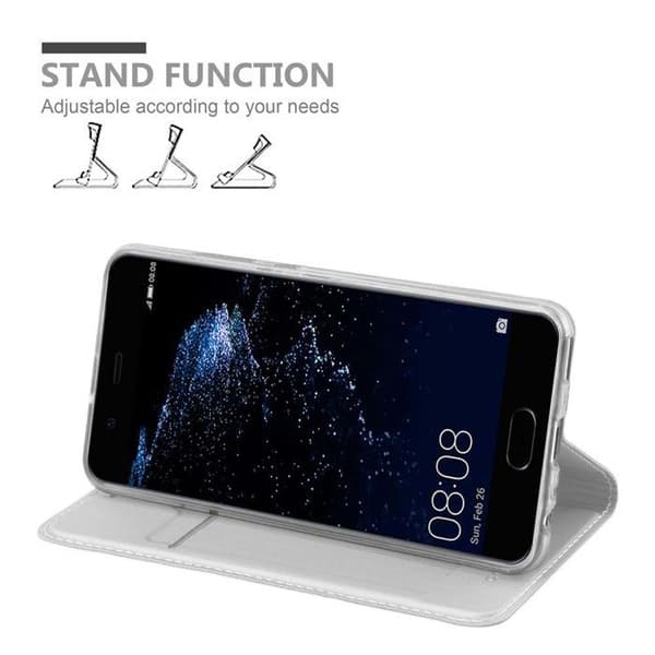 Fodral med lock för Huawei P10 Plånbok i KLASSISK SILVER Stötsäker Grå