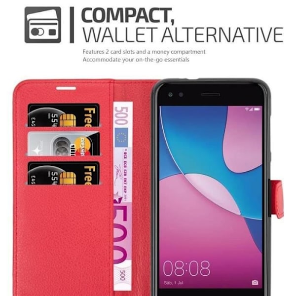Coque - CADORABO - Huawei Enjoy 7 - Similicuir Röd - Ställfunktion - 3 Kortfack Röd