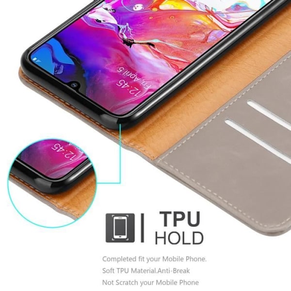Fodral - CADORABO - Samsung Galaxy A70 - Läderimitation - Brun - Stativfunktion och kortfack kastanj