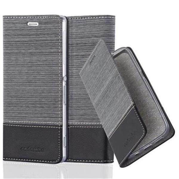 Sony Xperia Z3 Fodral i SVART GRÅ från Cadorabo (TYG-LEATHERETTE Design) Fullt skyddsfodral med flipskydd och stativ