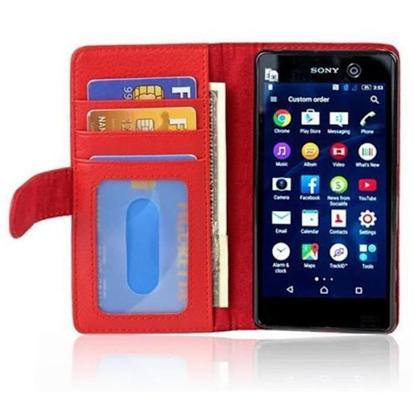 Sony Xperia M5 Fodral i KÖRSBÄRSRÖTT från Cadorabo Helt skyddsfodral med flipskydd och 3 praktiska kortplatser