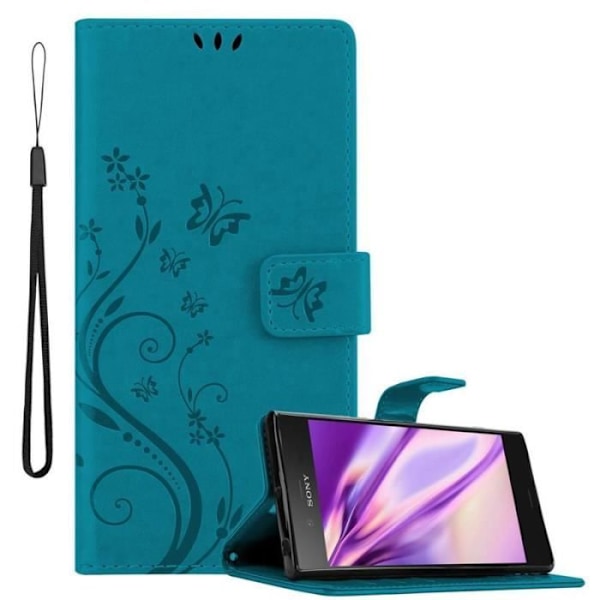Coque - CADORABO - Sony Xperia XZ1 - Blå - Blommig - Magnetisk Stängning Blå