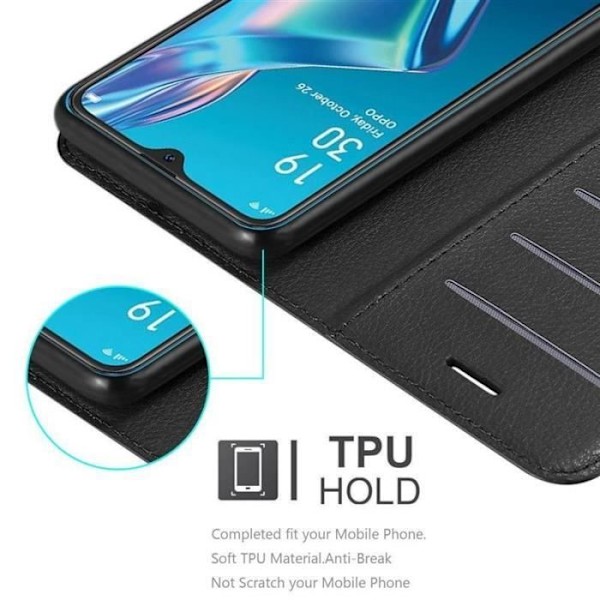 Coque - Cadorabo - Oppo A12 - Syntetiskt läder - Ställningsfunktion - Fack för kort Svart