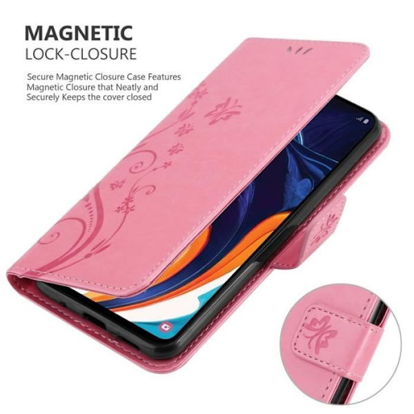 Fodral till Samsung Galaxy A60 - CADORABO - Blommönster - Imiterat läder - 3 kortplatser - Praktiskt stöd Rosa