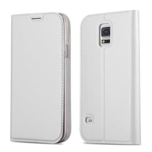 Samsung Galaxy S5 - S5 NEO Fodral i KLASSIGT SILVER från Cadorabo (METALLIC MATT Design) Helt skyddsfodral med flipflik