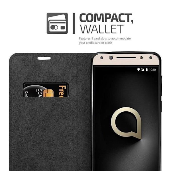 Plånboksfodral - CADORABO - Alcatel 5 - Imiterat läder - Magnetisk stängning - Ultratunn Svart