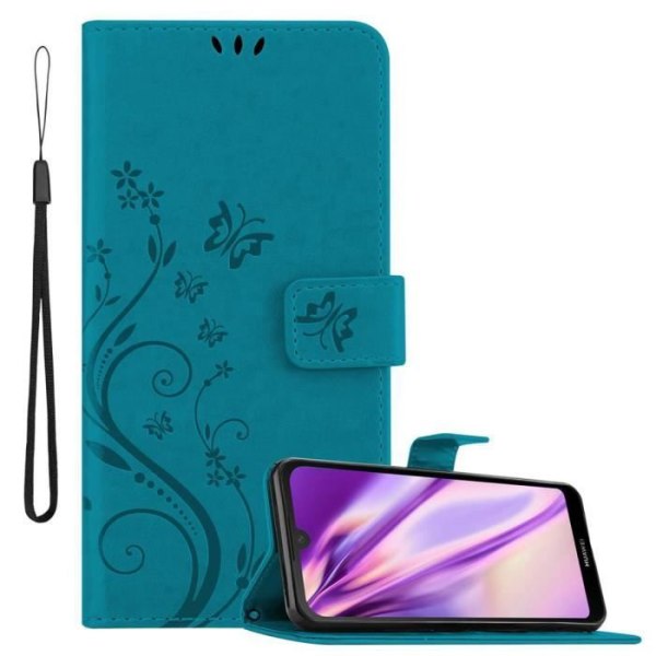 Coque för Huawei Y6 PRO 2019 - CADORABO - Blommigt Fodral - Syntetläder - Ställfunktion - Fack för Kort BLOMMA BLÅ
