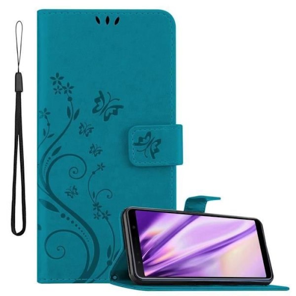 Cadorabo fodral för Samsung Galaxy A7 2018 - i blått - Skydd i blomdesign med magnetlås Blå