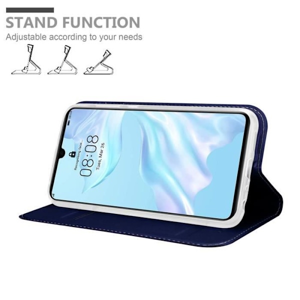 Fodral - CADORABO - Huawei P30 - Klassiskt och modernt - Magnetisk stängning - Kortfack MÖRKBLÅ