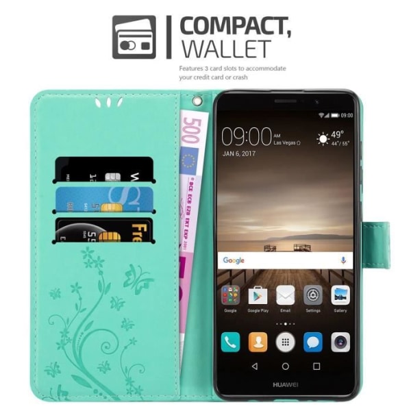 Fodral för Huawei MATE 9 Fodral i TURQUOISE FLORAL Fodral Fodral Skydd Blommig plånbok