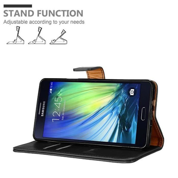 Fodral - CADORABO - Samsung Galaxy A7 2015 - Läderimitation - Magnetisk stängning - Stativfunktion Svart