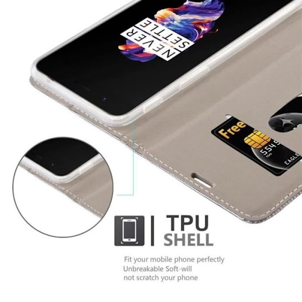 OnePlus 5-fodral i LJUSGRÅBRUNT från Cadorabo (TYG-LEATHERETTE Design) Fullt skyddsfodral med flipskydd och
