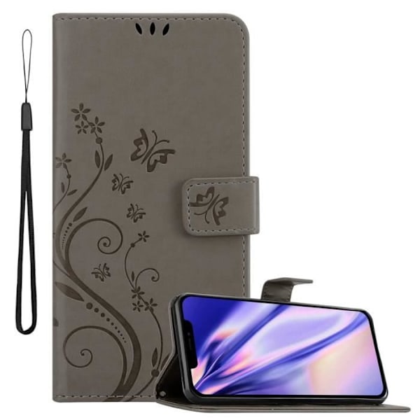Coque - CADORABO - iPhone 12 / 12 PRO - Grå Blommor - Syntetläder - Ställfunktion Blommig grå