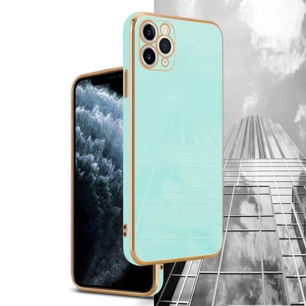iPhone 11 PRO MAX Fodral Glansig Mintgrön - Guld med skydd för kamera Grön