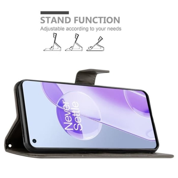 Skyddsfodral för OnePlus 9RT 5G - CADORABO - Grå Blommig - Syntetläder - Ställfunktion - Fack för Kort BLOMMIG GRÅ