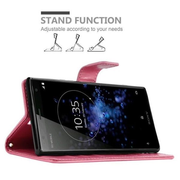 Fodral till Sony Xperia XZ2 - CADORABO - Blommönster - Imiterat läder - Stativfunktion - 3 kortplatser Rosa