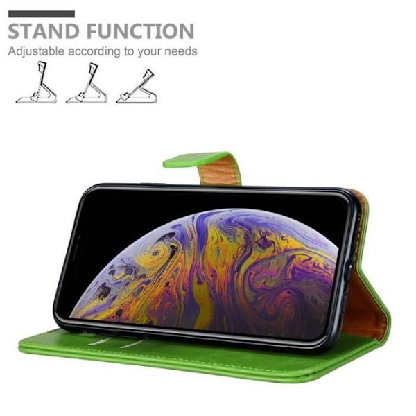 Fodral - CADORABO - iPhone XS MAX - Läderimitation - Grön - Stativfunktion och kortfack Grön