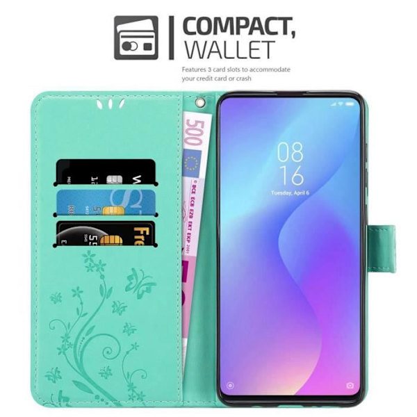 Cadorabo Fodral för Xiaomi Mi 9T / Mi 9T PRO / RedMi K20 / RedMi K20 PRO i BLOMMIG TURKOS Skyddsfodral Floral Turkos