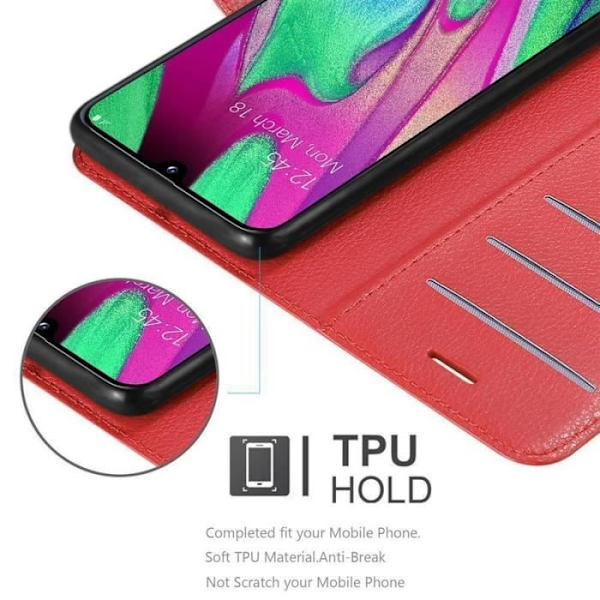 Fodral till Samsung Galaxy A40 - CADORABO - Röd - Imiterat läder - Magnetisk stängning - Horisontellt stöd Röd