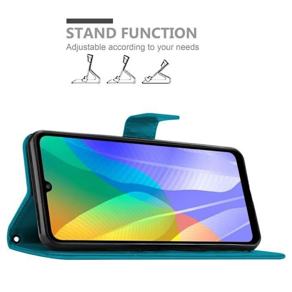 Coque - CADORABO - Huawei Y6P - Similläder - Blommig - Ställfunktion - Platser för kort BLOMMA BLÅ